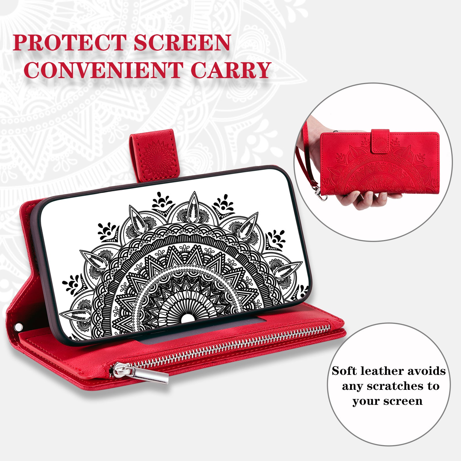 Til Samsung Galaxy A25 5G påtrykt Mandala Flower Pung Telefon Case Lynlås PU læder Stand Flip Cover med rem Til Samsung Galaxy A25 5G påtrykt Mandala Flower Pung Telefon Case Lynlås PU læder Stand Flip Cover med rem